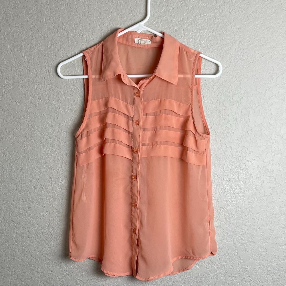 EM Peach Sleeveless Button Up